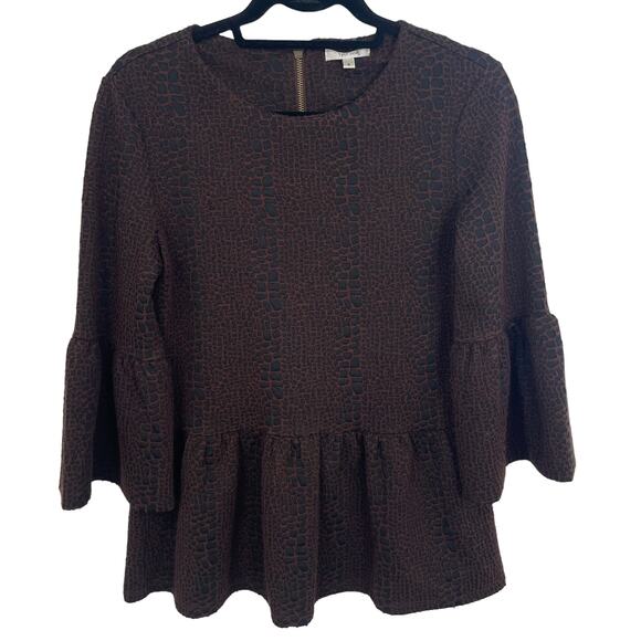 Tyler Boe Jacquard Knit Animal Print Brown Black Blouse Small - Picture 1 of 5